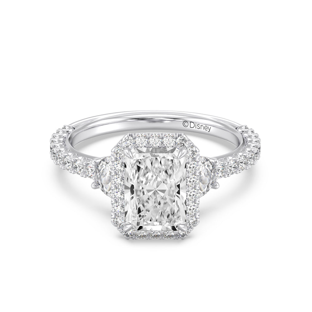 Enchanted Star Lab Grown Diamond And 14K Gold Disney Princess Jasmine Half-moon Three Stone Halo Ring with White Cut Diamond in 14KT Radiant view 2

