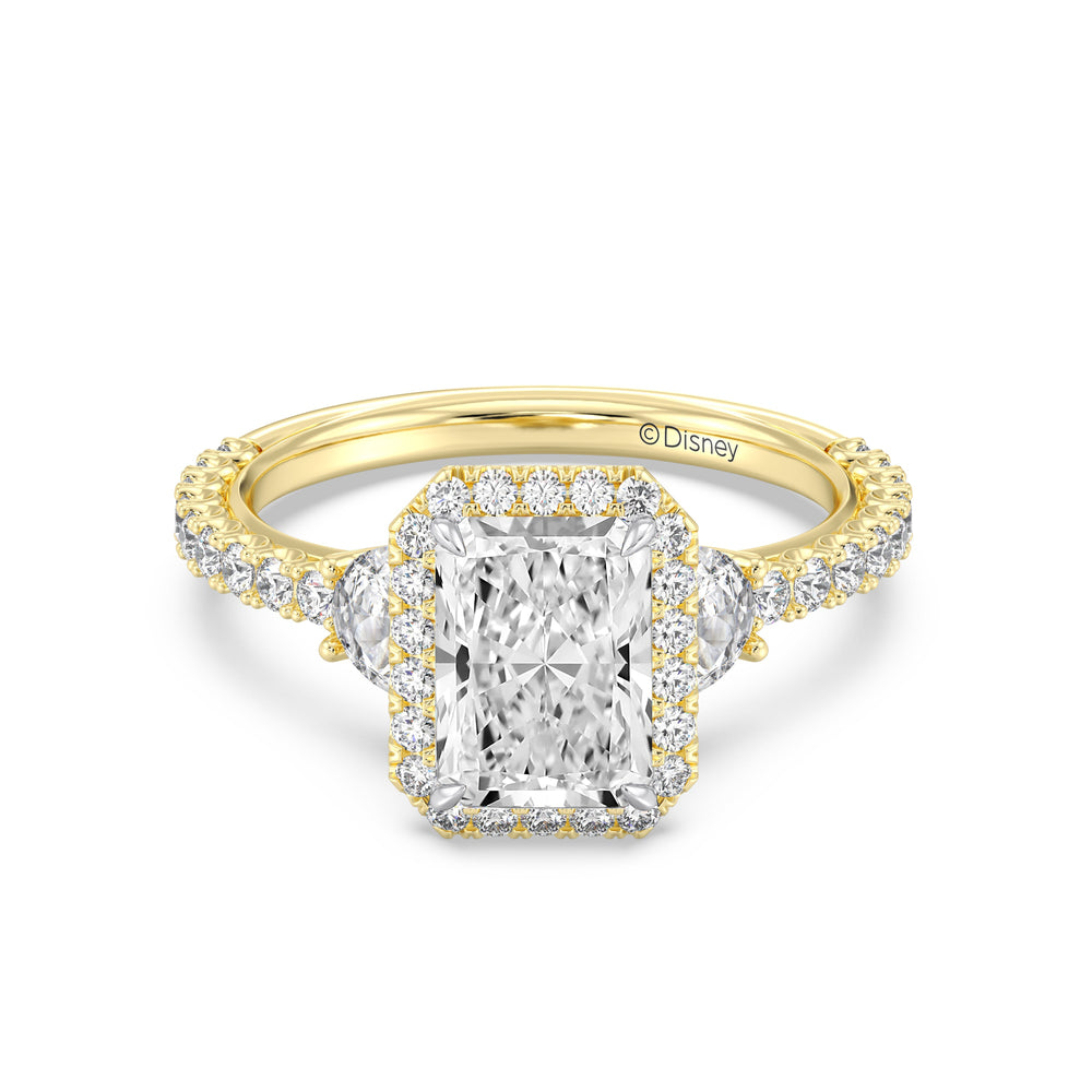 Enchanted Star Lab Grown Diamond And 14K Gold Disney Princess Jasmine Half-moon Three Stone Halo Ring with Yellow Cut Diamond in 14KT Radiant view 2

