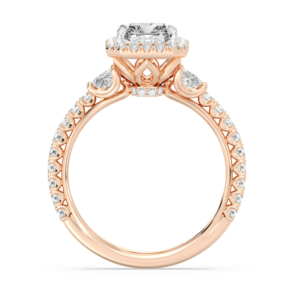Enchanted Star Lab Grown Diamond And 14K Gold Disney Princess Jasmine Half-moon Three Stone Halo Ring with Rose Cut Diamond in 14KT Radiant view 3
