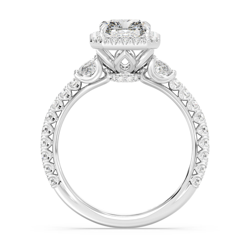 Enchanted Star Lab Grown Diamond And 14K Gold Disney Princess Jasmine Half-moon Three Stone Halo Ring with White Cut Diamond in 14KT Radiant view 3
