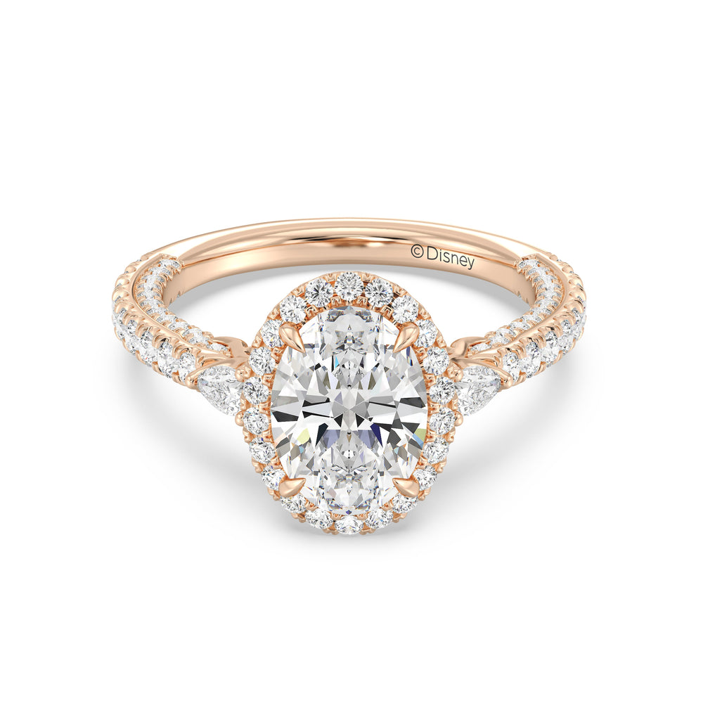 Enchanted Star Lab Grown Diamond And 14K Disney Princess Jasmine Three Stone Halo Engagement Ring with Rose Cut Diamond in 14KT Oval view 2
