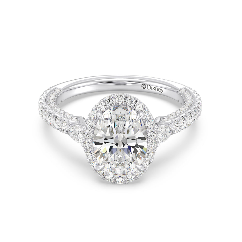 Enchanted Star Lab Grown Diamond And 14K Disney Princess Jasmine Three Stone Halo Engagement Ring with White Cut Diamond in 14KT Oval view 2
