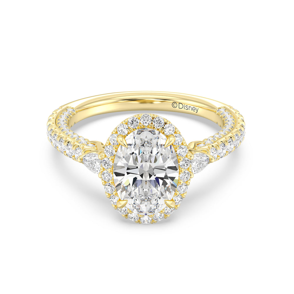 Enchanted Star Lab Grown Diamond And 14K Disney Princess Jasmine Three Stone Halo Engagement Ring with Yellow Cut Diamond in 14KT Oval view 2
