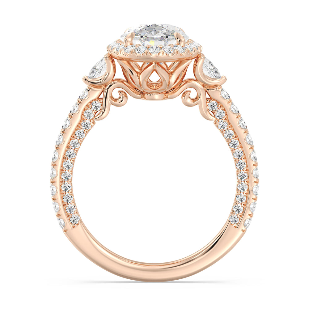Enchanted Star Lab Grown Diamond And 14K Disney Princess Jasmine Three Stone Halo Engagement Ring with Rose Cut Diamond in 14KT Oval view 3
