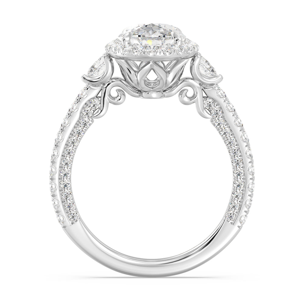Enchanted Star Lab Grown Diamond And 14K Disney Princess Jasmine Three Stone Halo Engagement Ring with White Cut Diamond in 14KT Oval view 3

