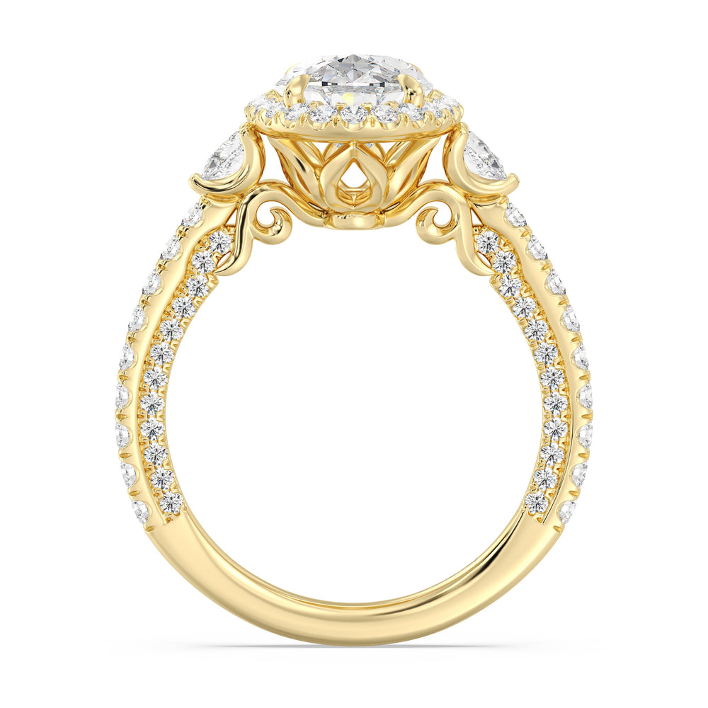 Enchanted Star Lab Grown Diamond And 14K Disney Princess Jasmine Three Stone Halo Engagement Ring with Yellow Cut Diamond in 14KT Oval view 3
