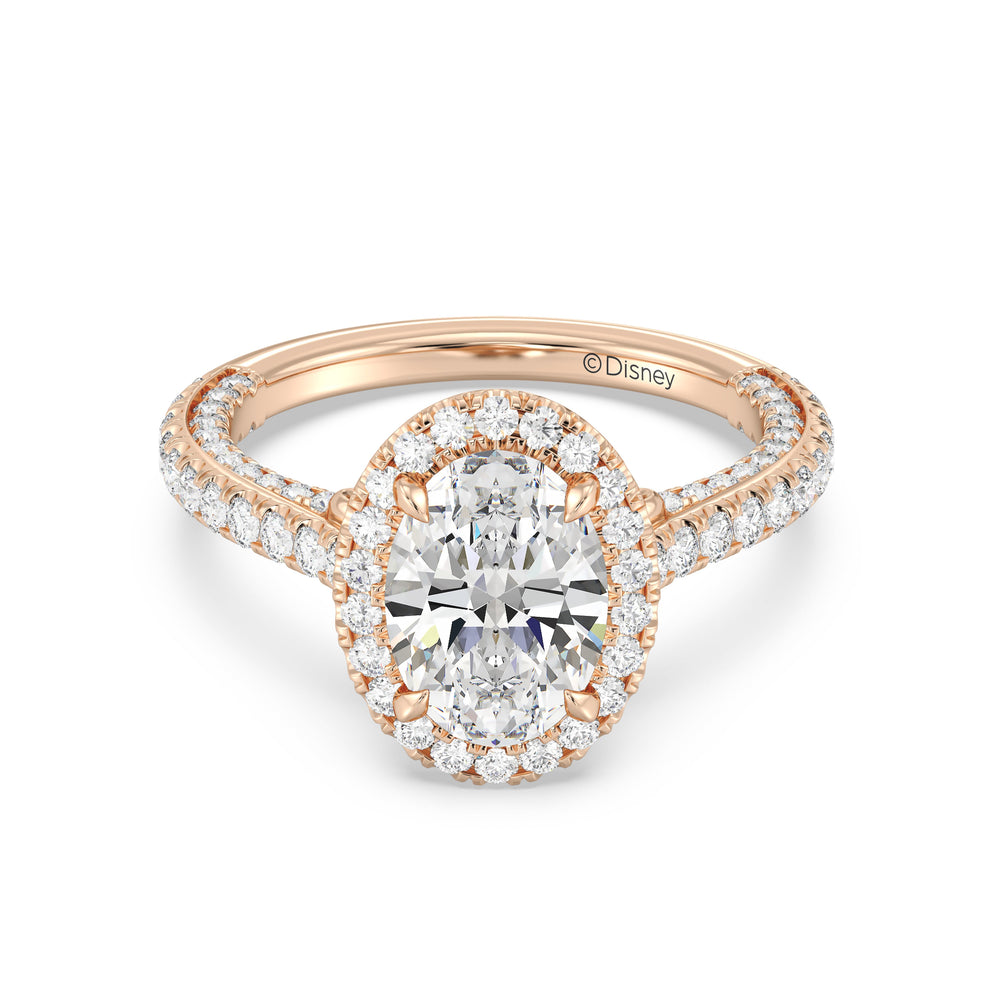 Enchanted Star Lab Grown Diamond And 14K Gold Disney Princess Jasmine Cathedral Halo Engagement Ring with Rose Cut Diamond in 14KT Oval view 2
