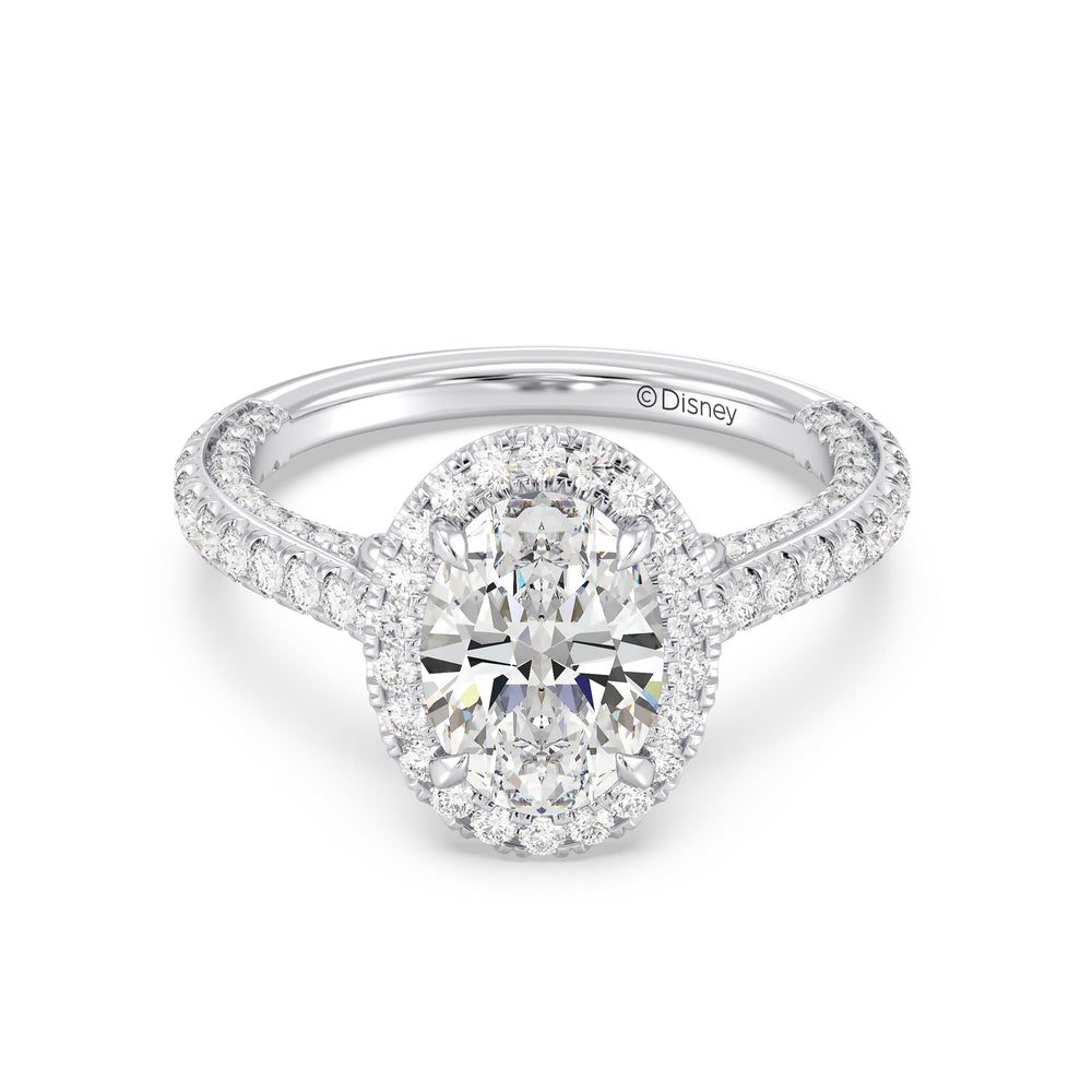 Enchanted Star Lab Grown Diamond And 14K Gold Disney Princess Jasmine Cathedral Halo Engagement Ring with White Cut Diamond in 14KT Oval view 2
