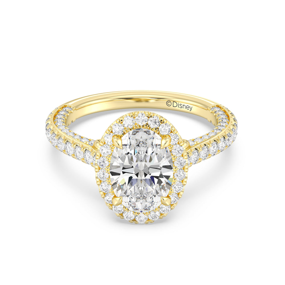 Enchanted Star Lab Grown Diamond And 14K Gold Disney Princess Jasmine Cathedral Halo Engagement Ring with Yellow Cut Diamond in 14KT Oval view 2
