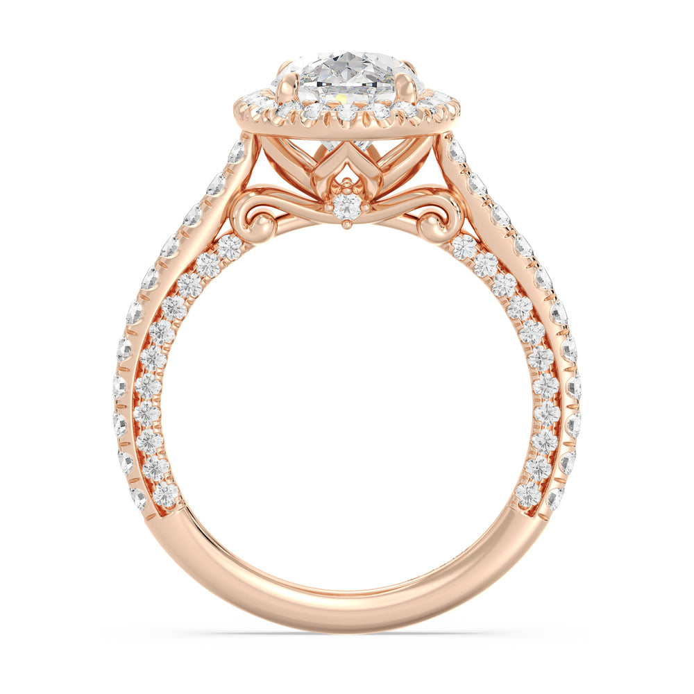 Enchanted Star Lab Grown Diamond And 14K Gold Disney Princess Jasmine Cathedral Halo Engagement Ring with Rose Cut Diamond in 14KT Oval view 3
