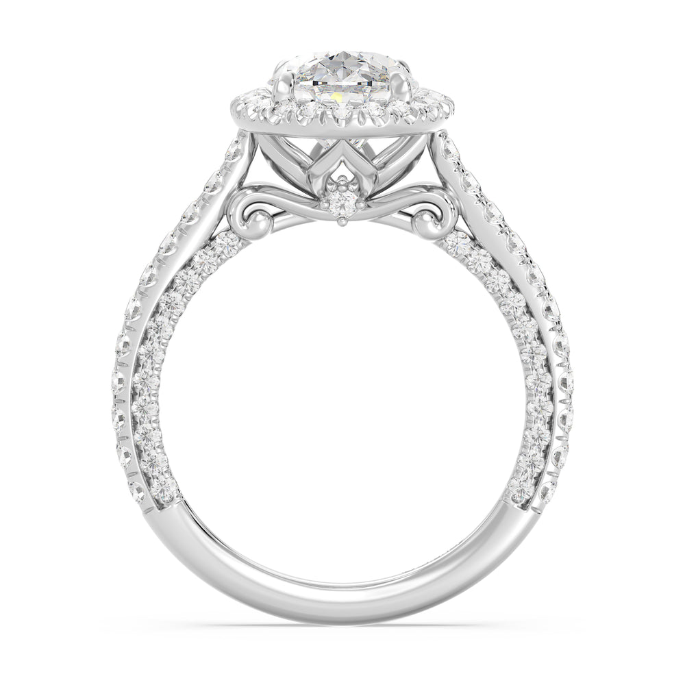Enchanted Star Lab Grown Diamond And 14K Gold Disney Princess Jasmine Cathedral Halo Engagement Ring with White Cut Diamond in 14KT Oval view 3
