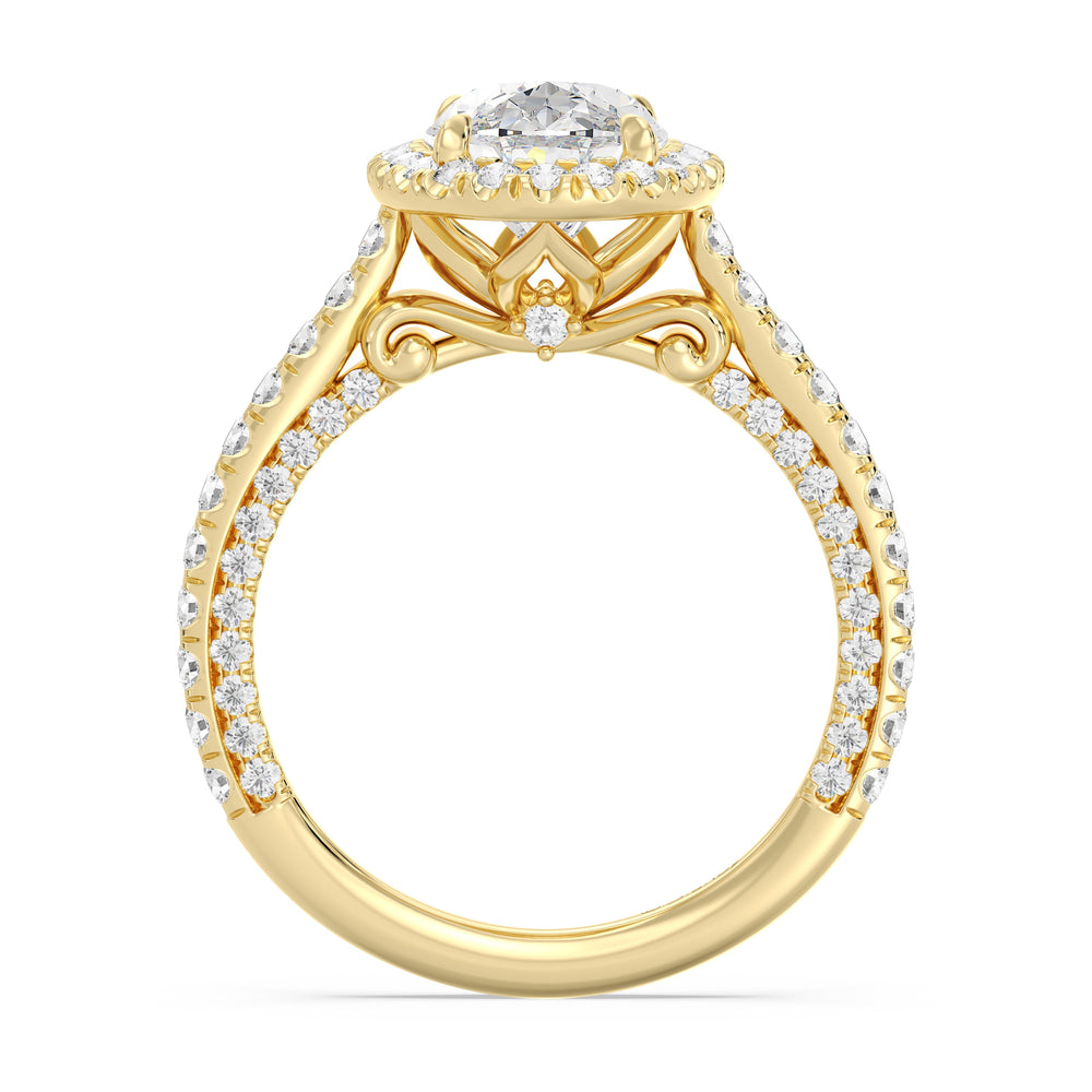 Enchanted Star Lab Grown Diamond And 14K Gold Disney Princess Jasmine Cathedral Halo Engagement Ring with Yellow Cut Diamond in 14KT Oval view 3
