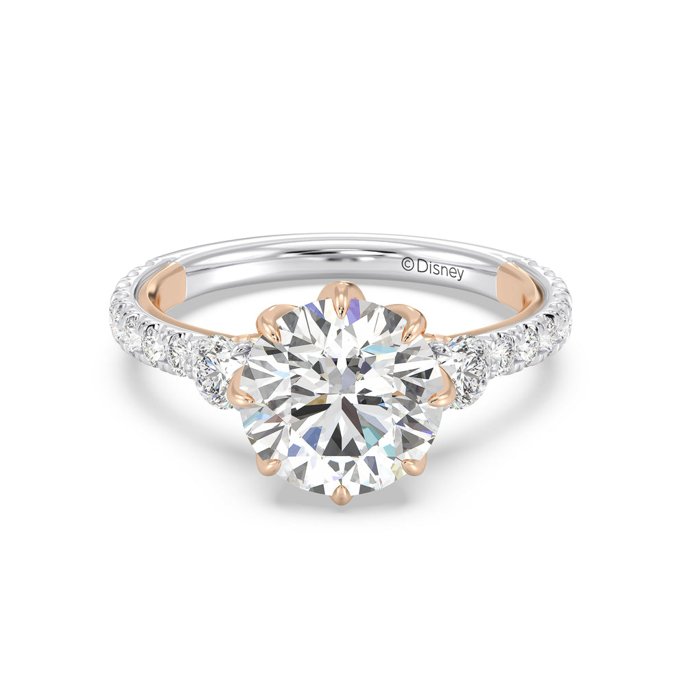 Enchanted Star Lab Grown Diamond And 14K Gold Disney Princess Jasmine Three Stone Lotus Engagement Ring with White/Rose Cut Diamond in 14KT Round view 2
