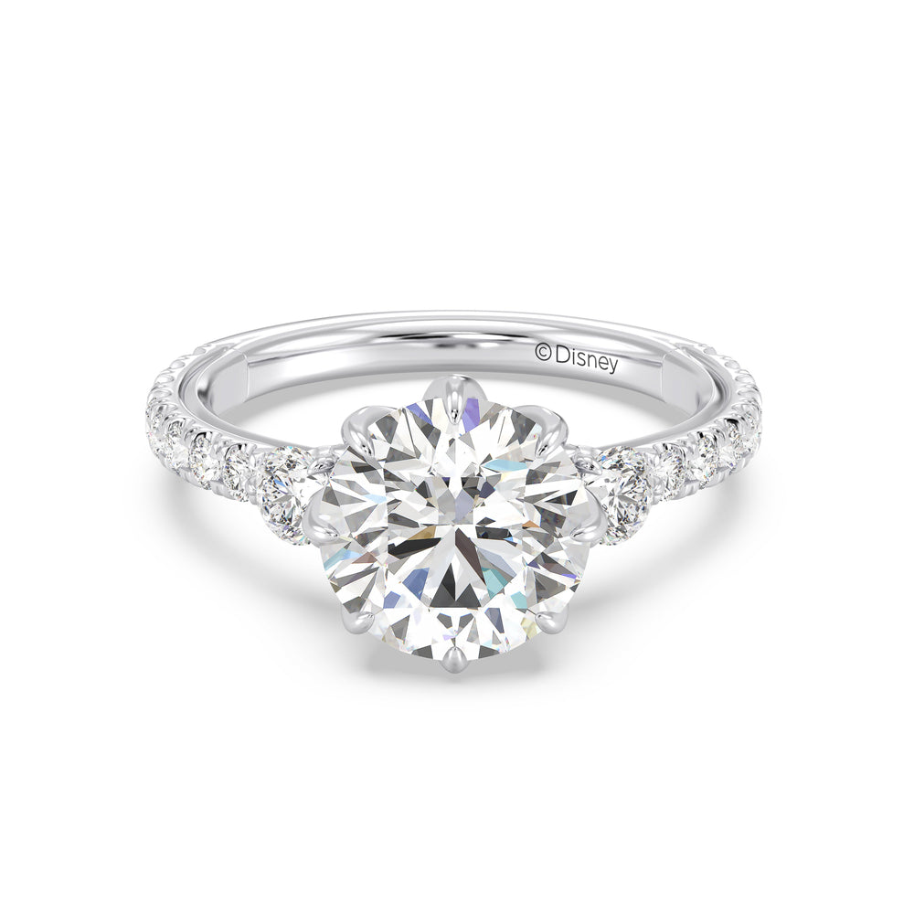 Enchanted Star Lab Grown Diamond And 14K Gold Disney Princess Jasmine Three Stone Lotus Engagement Ring with White Cut Diamond in 14KT Round view 2
