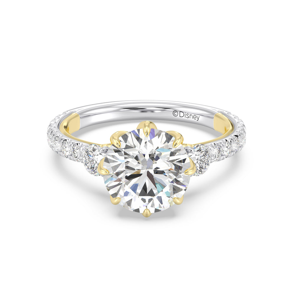 Enchanted Star Lab Grown Diamond And 14K Gold Disney Princess Jasmine Three Stone Lotus Engagement Ring with White/Yellow Cut Diamond in 14KT Round view 2
