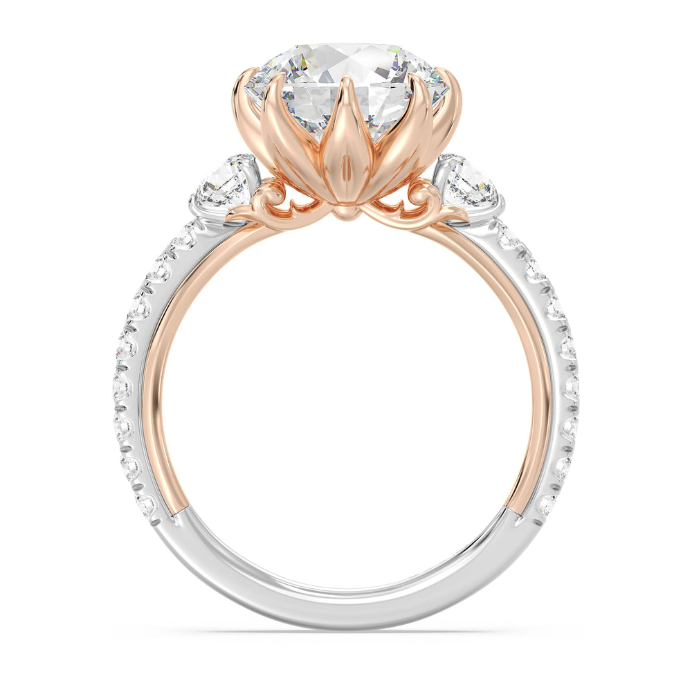 Enchanted Star Lab Grown Diamond And 14K Gold Disney Princess Jasmine Three Stone Lotus Engagement Ring with White/Rose Cut Diamond in 14KT Round view 3
