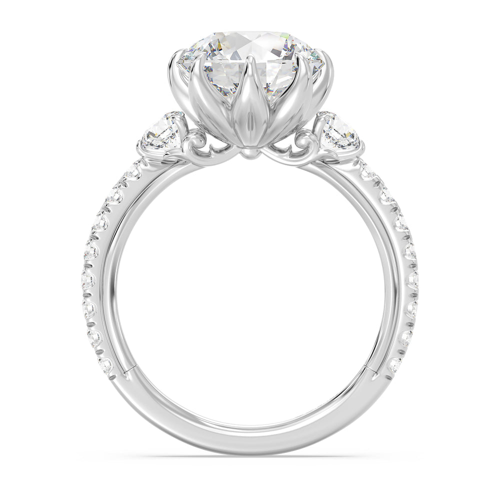 Enchanted Star Lab Grown Diamond And 14K Gold Disney Princess Jasmine Three Stone Lotus Engagement Ring with White Cut Diamond in 14KT Round view 3

