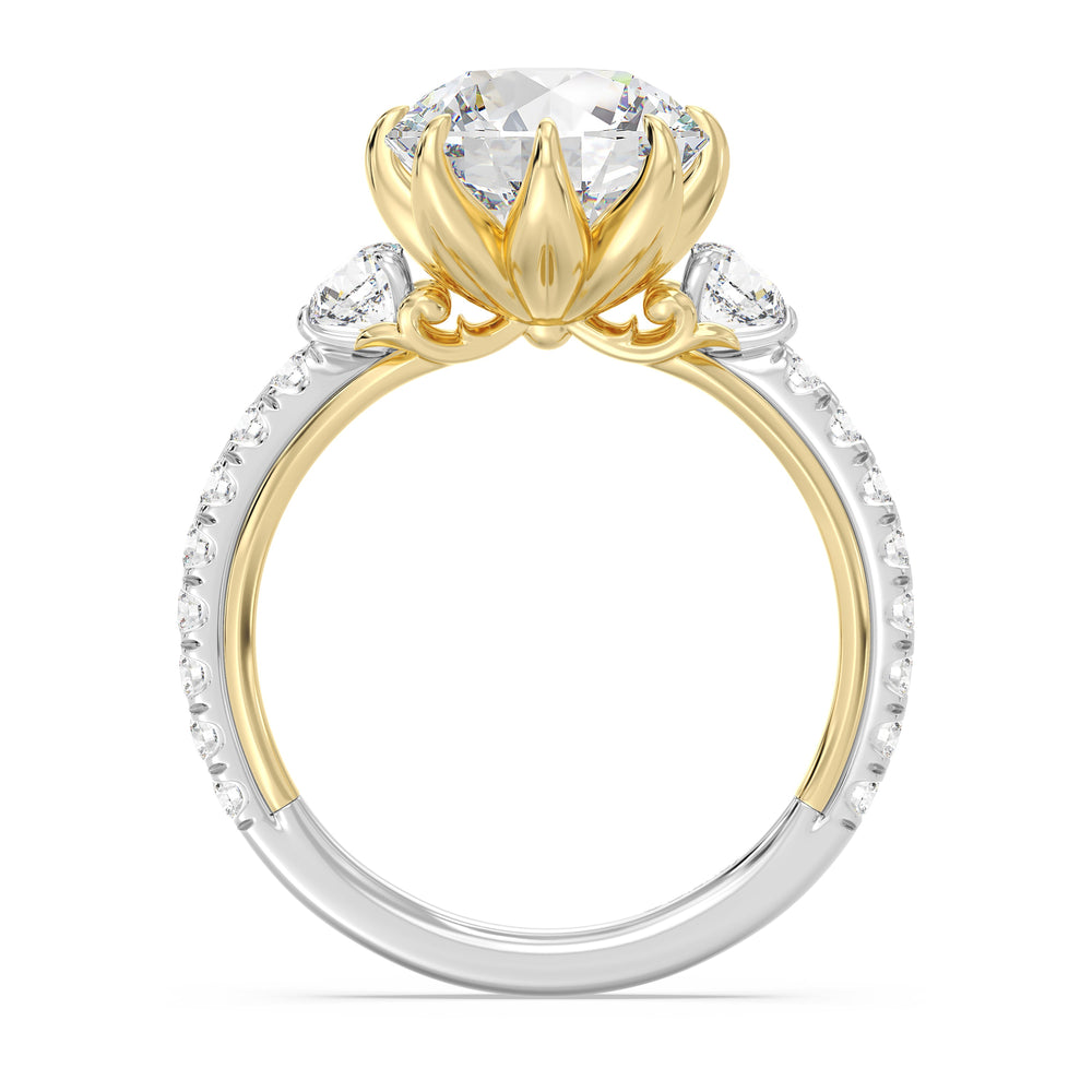 Enchanted Star Lab Grown Diamond And 14K Gold Disney Princess Jasmine Three Stone Lotus Engagement Ring with White/Yellow Cut Diamond in 14KT Round view 3
