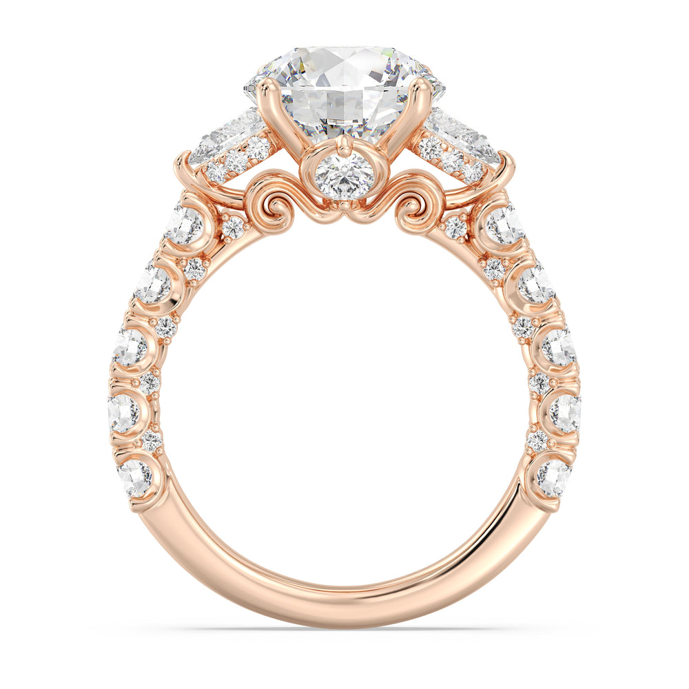 Enchanted Star Lab Grown Diamond And 14K Gold Disney Princess Cinderella Three Stone Carriage Engagement Ring with Rose Cut Diamond in 14KT Round view 3
