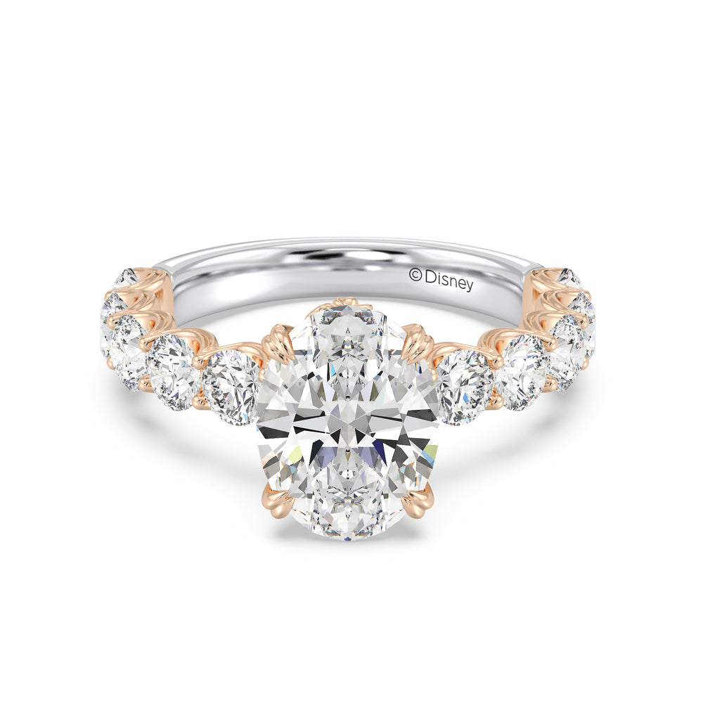 Enchanted Star Lab Grown Diamond And 14K Gold Disney Princess Belle Hidden Halo Engagement Ring with White/Rose Cut Diamond in 14KT Oval view 3
