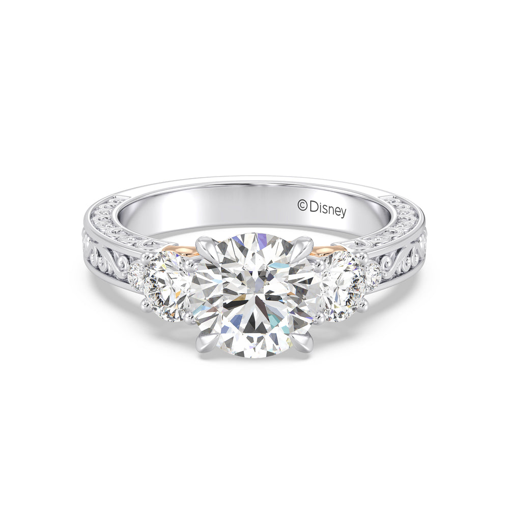 Enchanted Star Lab Grown Diamond And 14K Gold Disney Princess Rapunzel Vintage Round Three Stone Engagement Ring with White/Rose Cut Diamond in 14KT Round view 2
