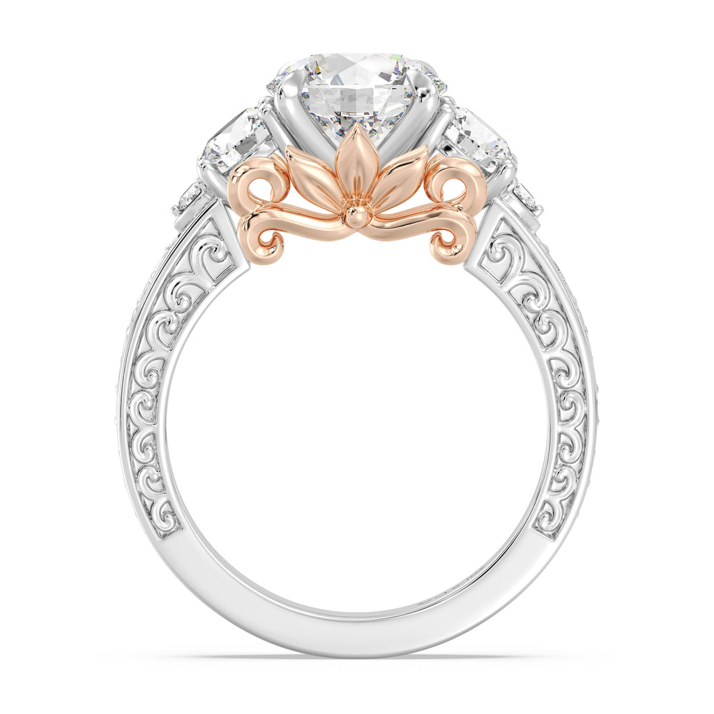 Enchanted Star Lab Grown Diamond And 14K Gold Disney Princess Rapunzel Vintage Round Three Stone Engagement Ring with White/Rose Cut Diamond in 14KT Round view 3
