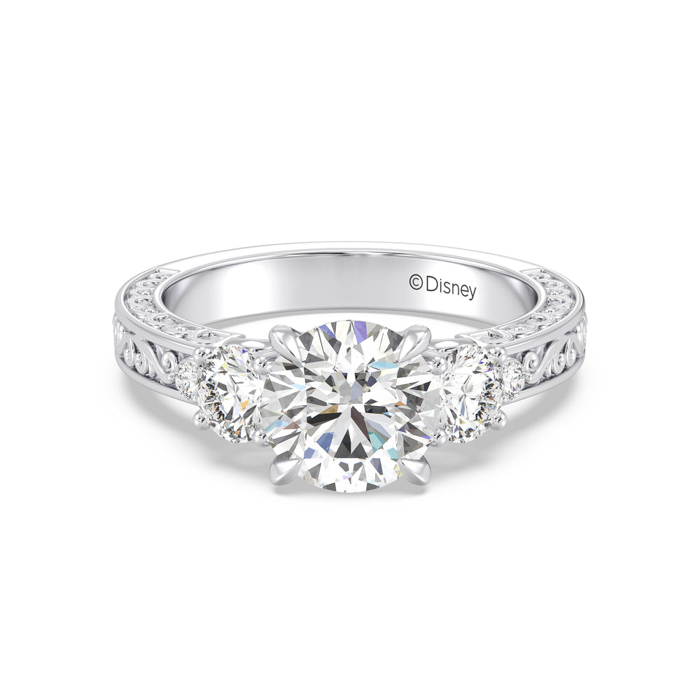 Enchanted Star Lab Grown Diamond And 14K Gold Disney Princess Rapunzel Vintage Round Three Stone Engagement Ring with White Cut Diamond in 14KT Round view 2
