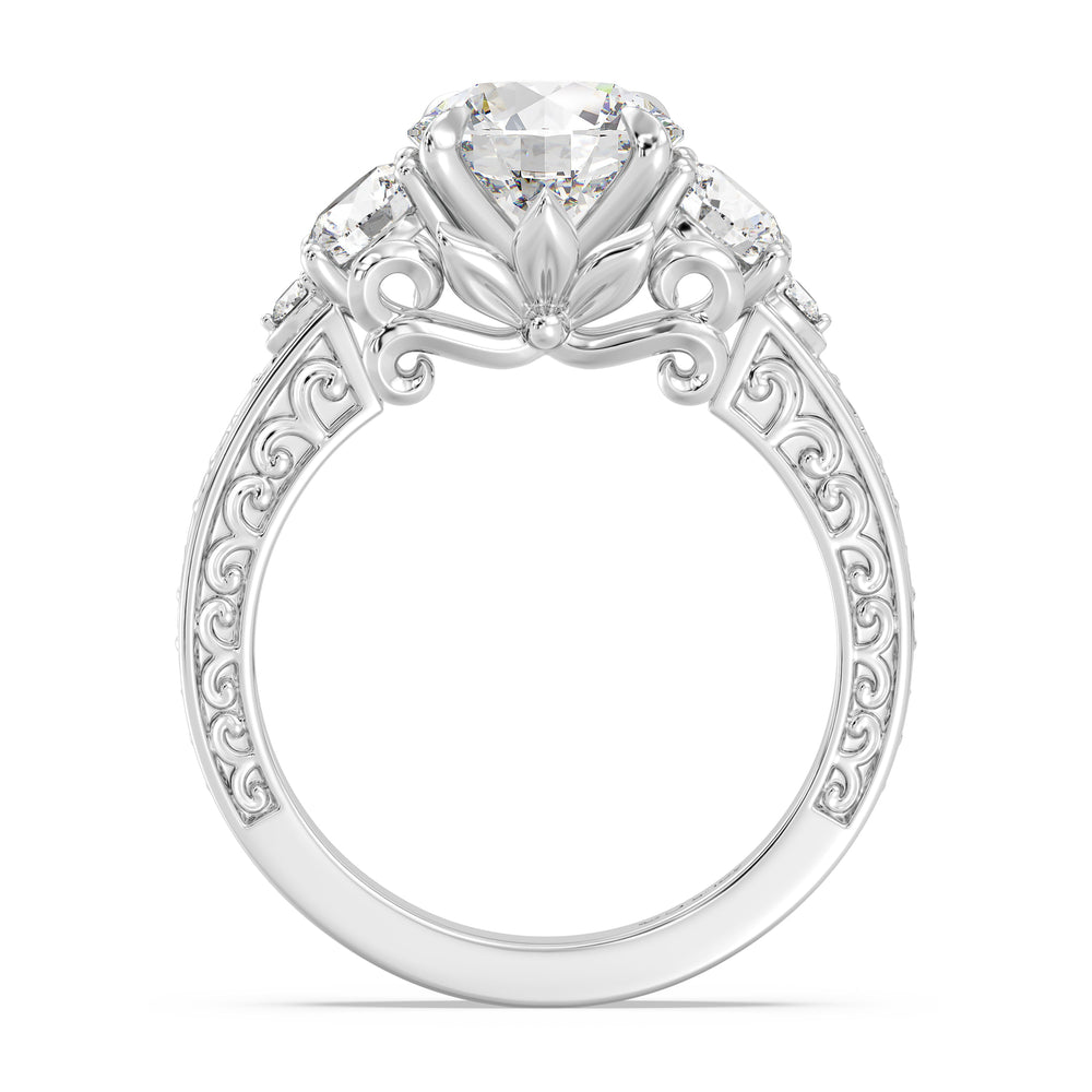 Enchanted Star Lab Grown Diamond And 14K Gold Disney Princess Rapunzel Vintage Round Three Stone Engagement Ring with White Cut Diamond in 14KT Round view 3
