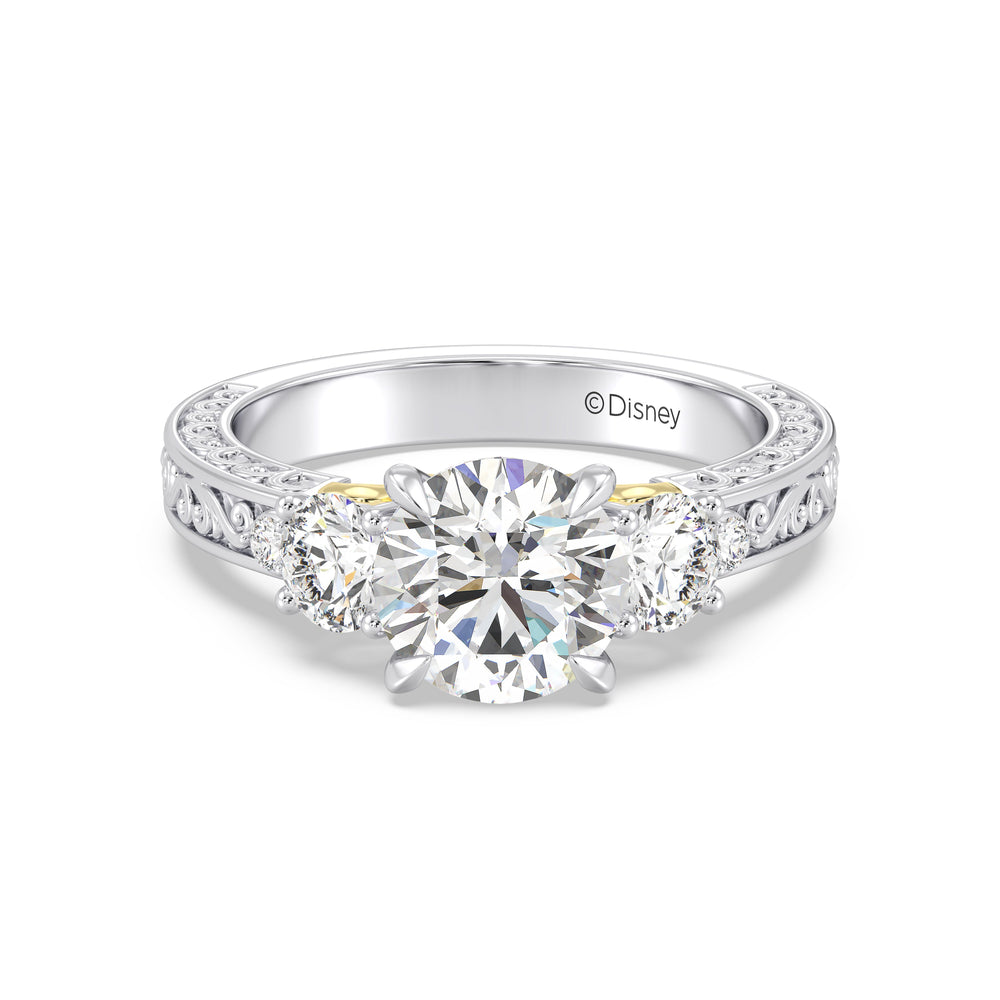 Enchanted Star Lab Grown Diamond And 14K Gold Disney Princess Rapunzel Vintage Round Three Stone Engagement Ring with White/Yellow Cut Diamond in 14KT Round view 2
