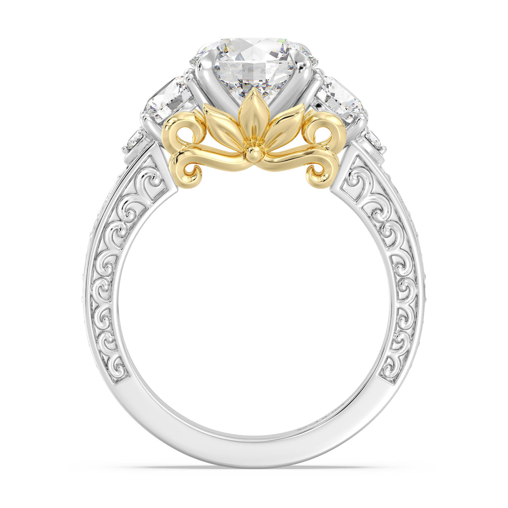 Enchanted Star Lab Grown Diamond And 14K Gold Disney Princess Rapunzel Vintage Round Three Stone Engagement Ring with White/Yellow Cut Diamond in 14KT Round view 3

