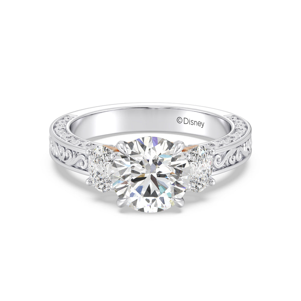 Enchanted Star Lab Grown Diamond And 14K Gold Disney Princess Rapunzel Vintage Oval Three Stone Engagement Ring with White/Rose Cut Diamond in 14KT Round view 2
