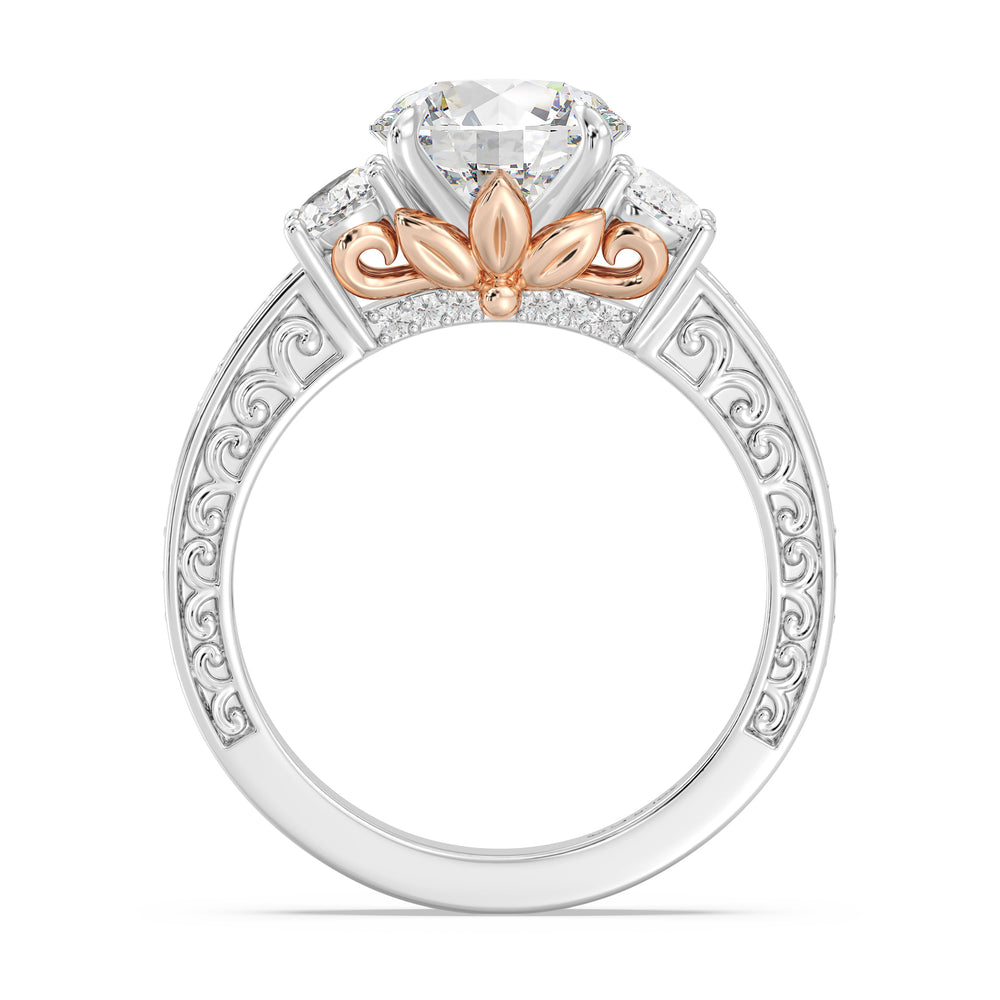 Enchanted Star Lab Grown Diamond And 14K Gold Disney Princess Rapunzel Vintage Oval Three Stone Engagement Ring with White/Rose Cut Diamond in 14KT Round view 3
