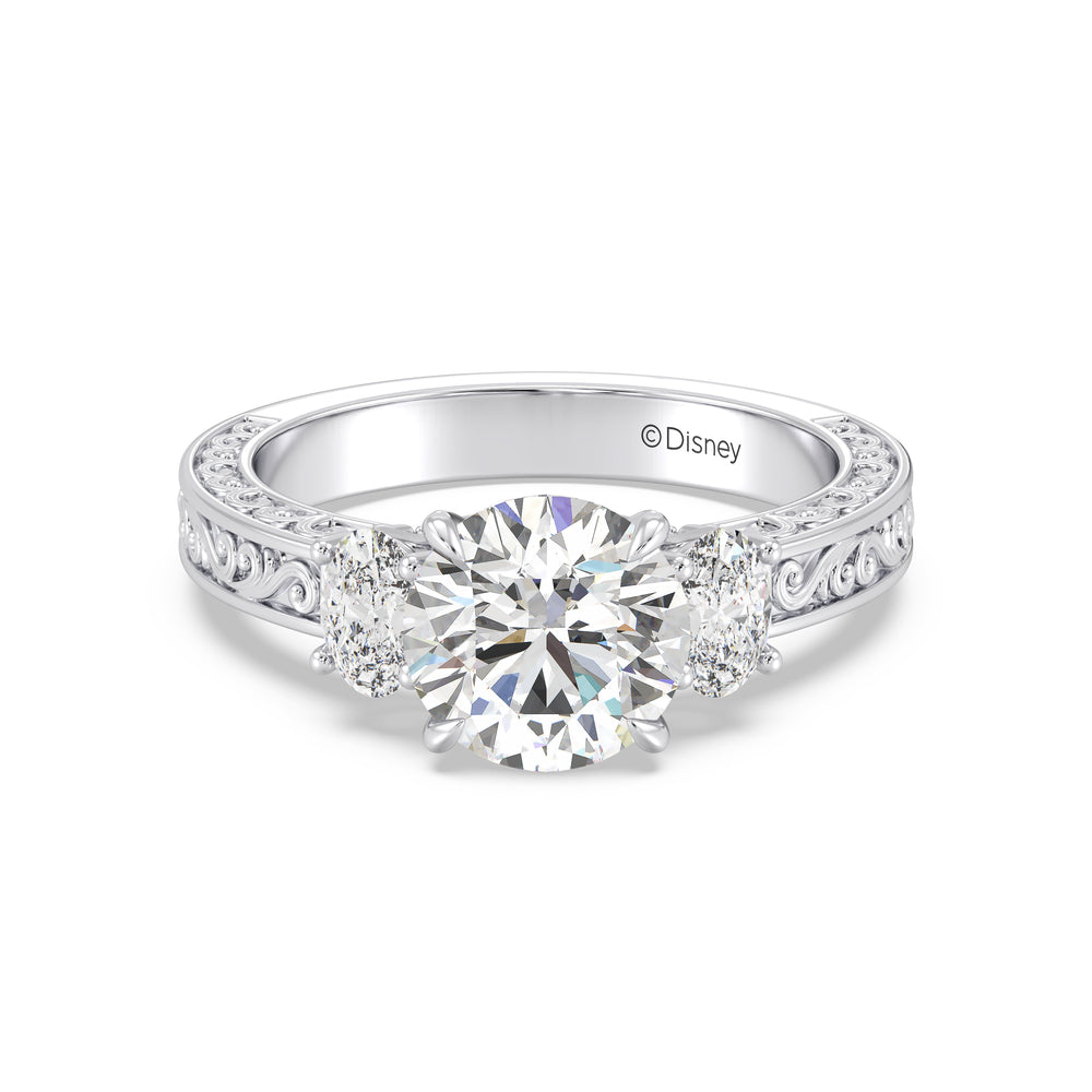 Enchanted Star Lab Grown Diamond And 14K Gold Disney Princess Rapunzel Vintage Oval Three Stone Engagement Ring with White Cut Diamond in 14KT Round view 2
