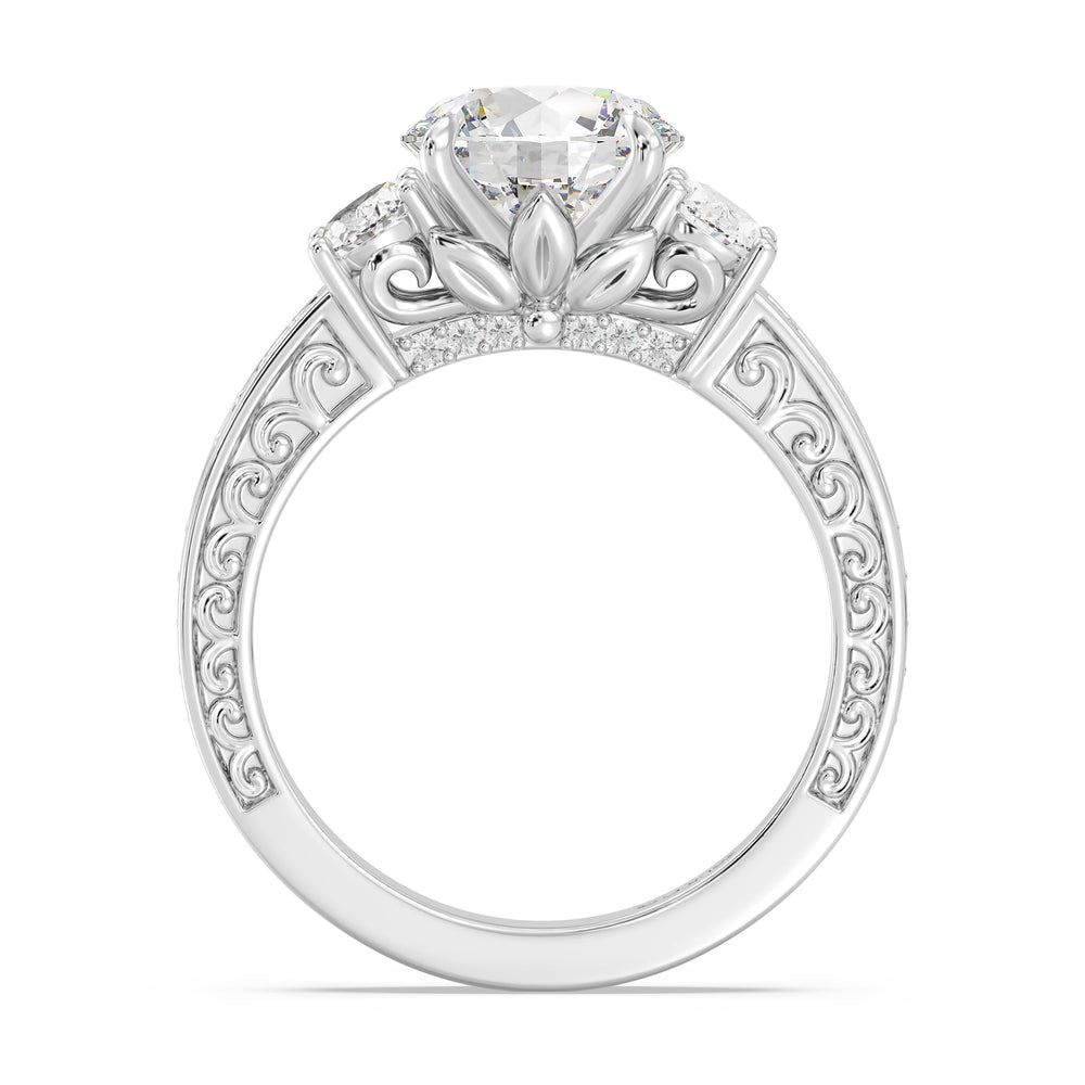 Enchanted Star Lab Grown Diamond And 14K Gold Disney Princess Rapunzel Vintage Oval Three Stone Engagement Ring with White Cut Diamond in 14KT Round view 3
