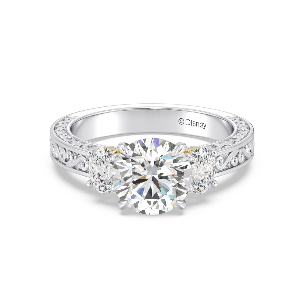 Enchanted Star Lab Grown Diamond And 14K Gold Disney Princess Rapunzel Vintage Oval Three Stone Engagement Ring with White/Yellow Cut Diamond in 14KT Round view 2
