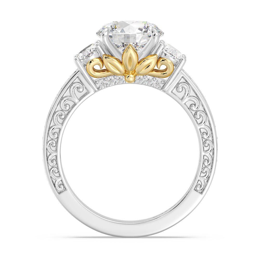 Enchanted Star Lab Grown Diamond And 14K Gold Disney Princess Rapunzel Vintage Oval Three Stone Engagement Ring with White/Yellow Cut Diamond in 14KT Round view 3
