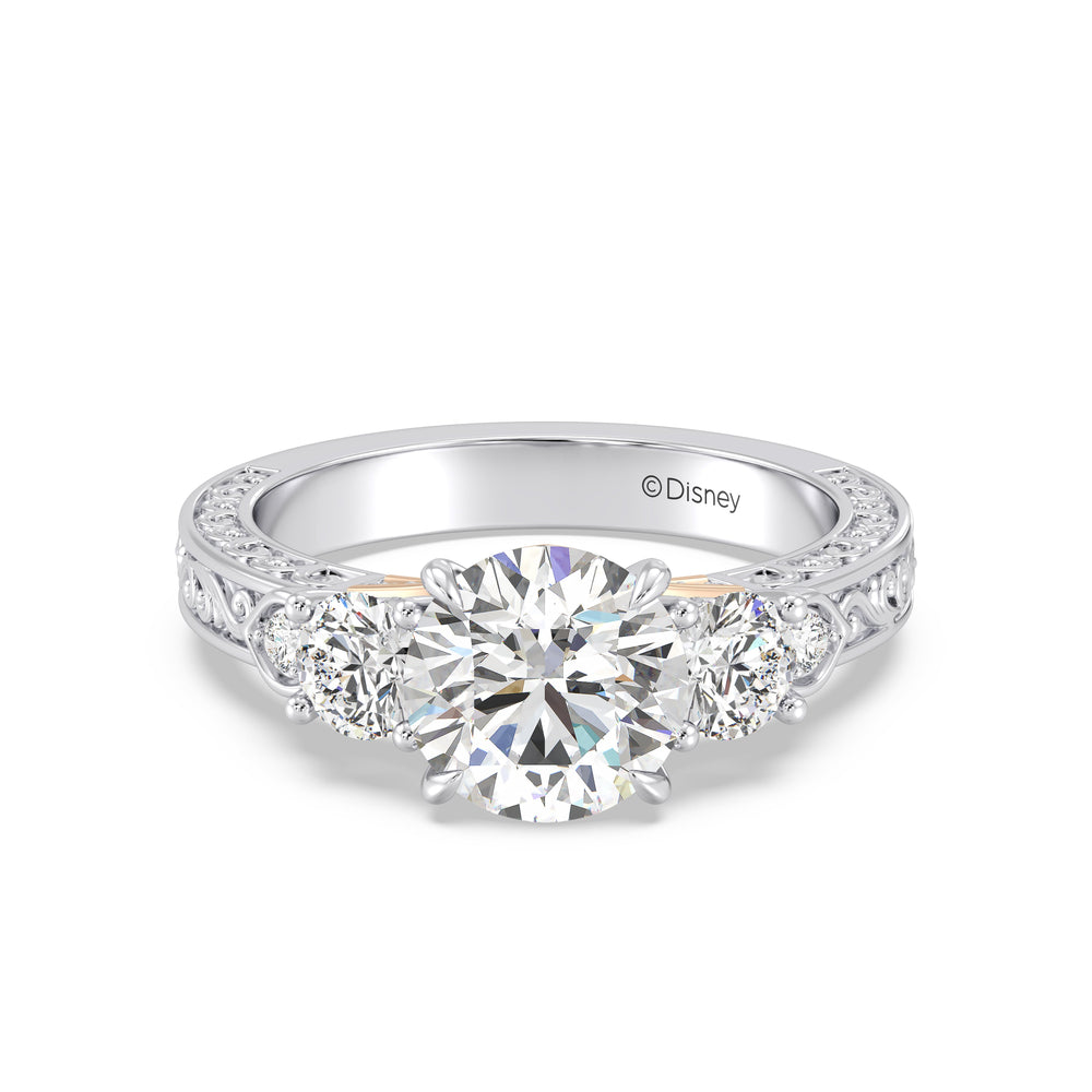 Enchanted Star Lab Grown Diamond And 14K Disney Princess Aurora Vintage Round Three Stone Engagement Ring with White/Rose Cut Diamond in 14KT Round view 2
