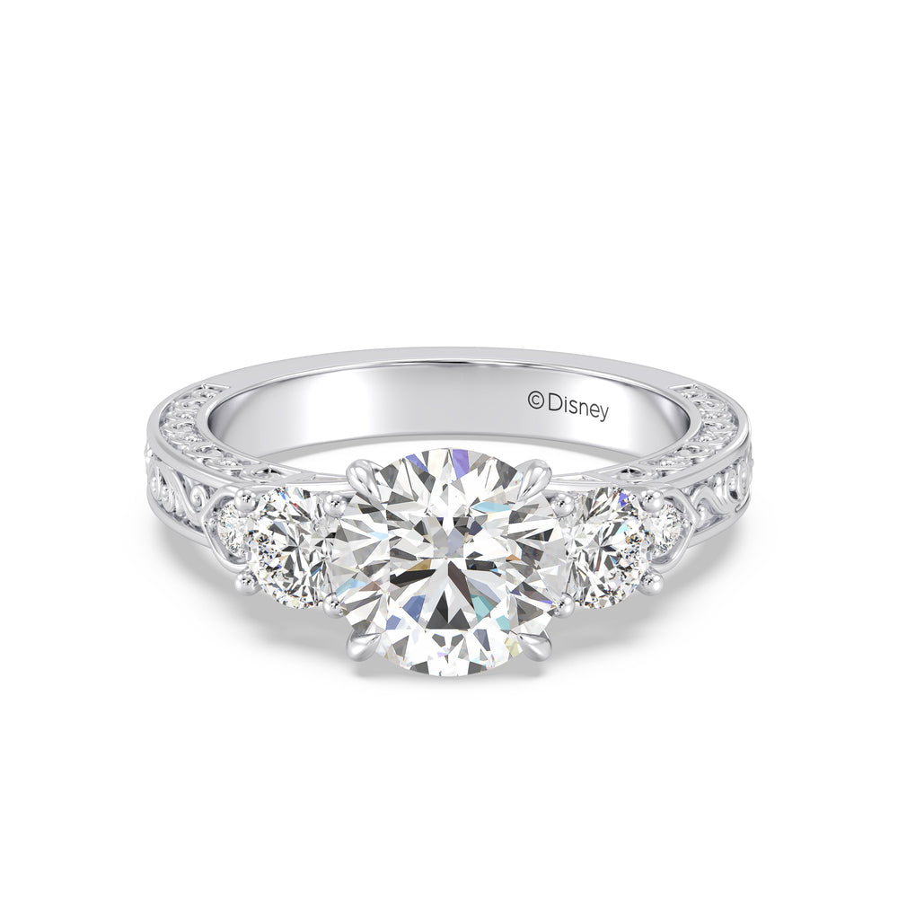 Enchanted Star Lab Grown Diamond And 14K Disney Princess Aurora Vintage Round Three Stone Engagement Ring with White Cut Diamond in 14KT Round view 2
