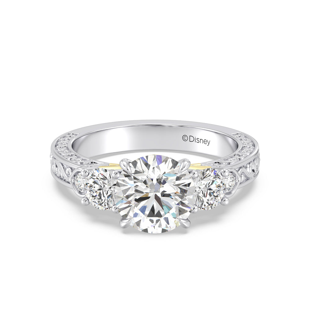 Enchanted Star Lab Grown Diamond And 14K Disney Princess Aurora Vintage Round Three Stone Engagement Ring with White/Yellow Cut Diamond in 14KT Round view 2
