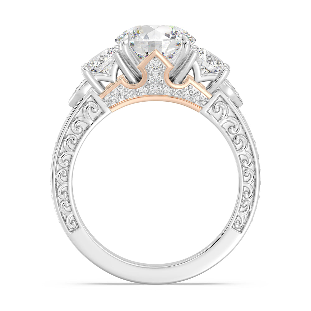 Enchanted Star Lab Grown Diamond And 14K Disney Princess Aurora Vintage Round Three Stone Engagement Ring with White/Rose Cut Diamond in 14KT Round view 3
