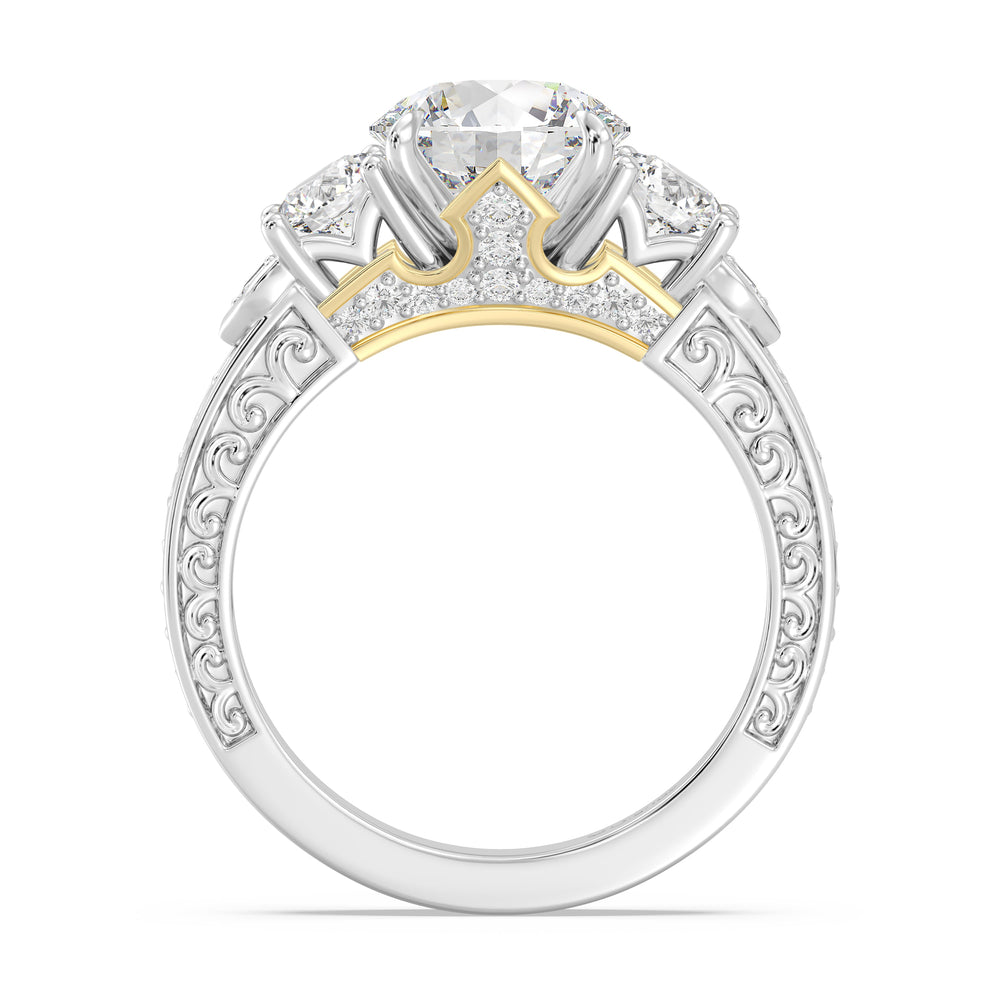 Enchanted Star Lab Grown Diamond And 14K Disney Princess Aurora Vintage Round Three Stone Engagement Ring with White/Yellow Cut Diamond in 14KT Round view 3
