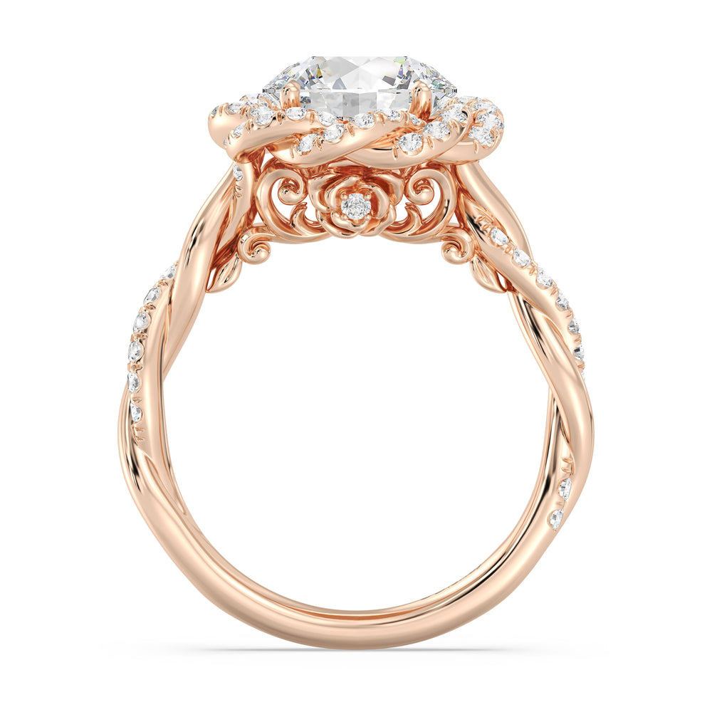 Enchanted Star Lab Grown And 14K Gold Disney Princess Belle Pavé Rose Engagement Ring with Rose Cut Diamond in 14KT Round view 3

