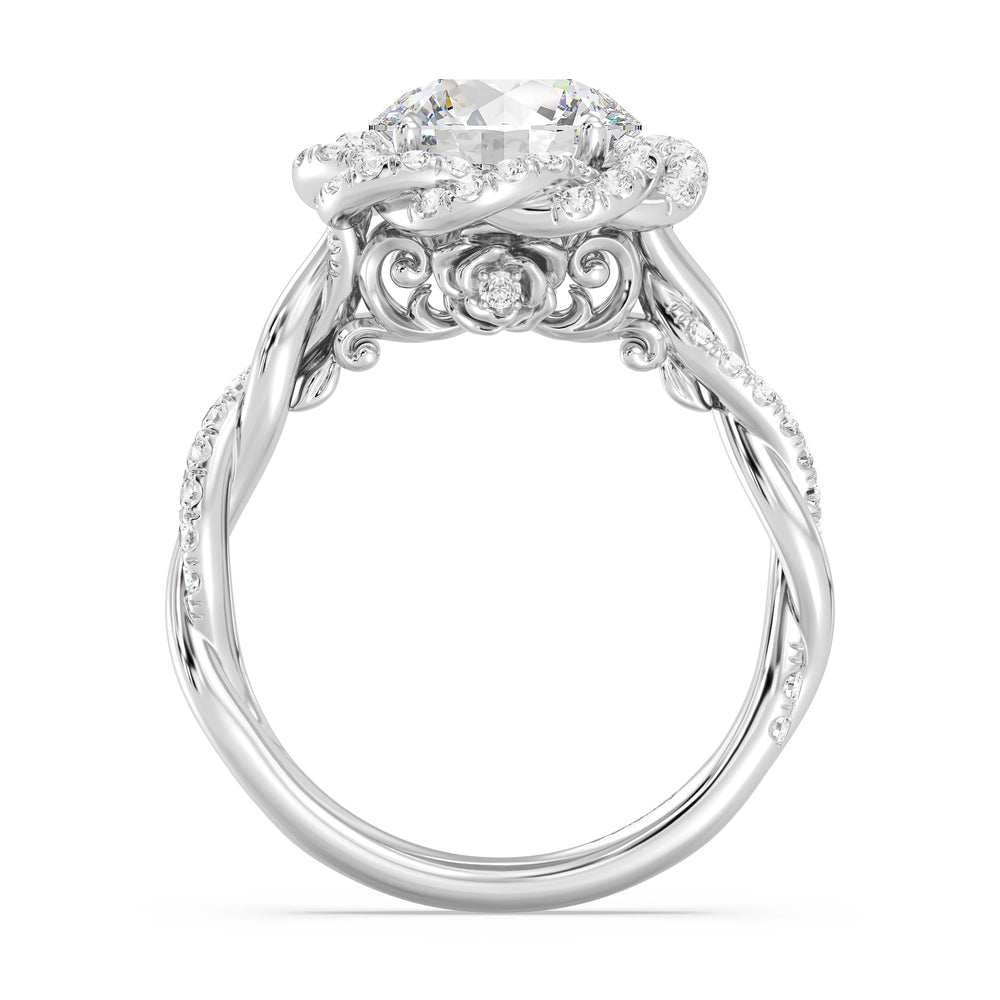 Enchanted Star Lab Grown And 14K Gold Disney Princess Belle Pavé Rose Engagement Ring with White Cut Diamond in 14KT Round view 3
