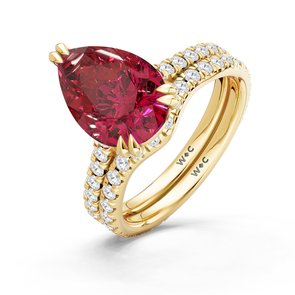 The Arden Ring with Created Ruby Cut Diamond in 14KT Yellow Gold view 4
