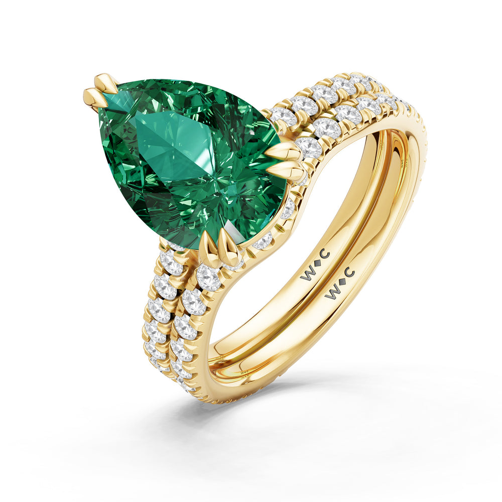 The Arden Diamond Wedding Band with Created Emerald Cut Diamond in 14KT Yellow Gold view 3

