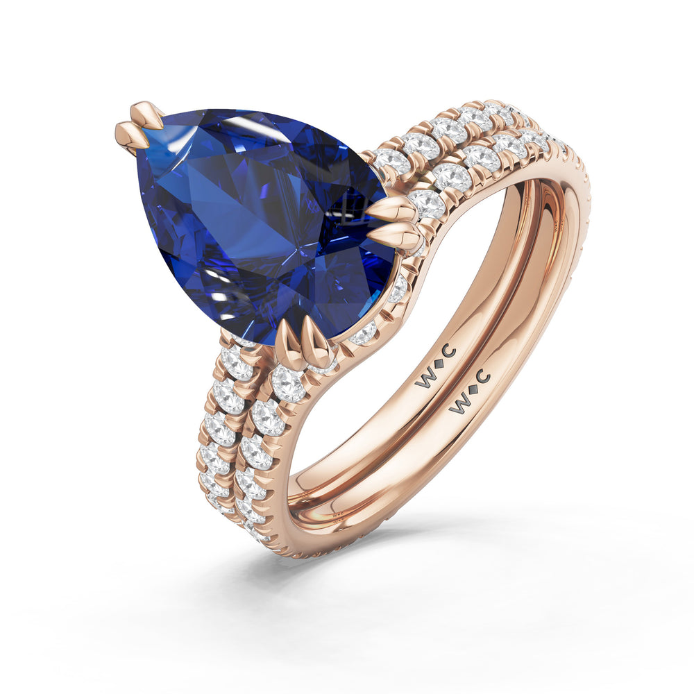 The Arden Diamond Wedding Band with Created Blue Sapphire Cut Diamond in 14KT Rose Gold view 3
