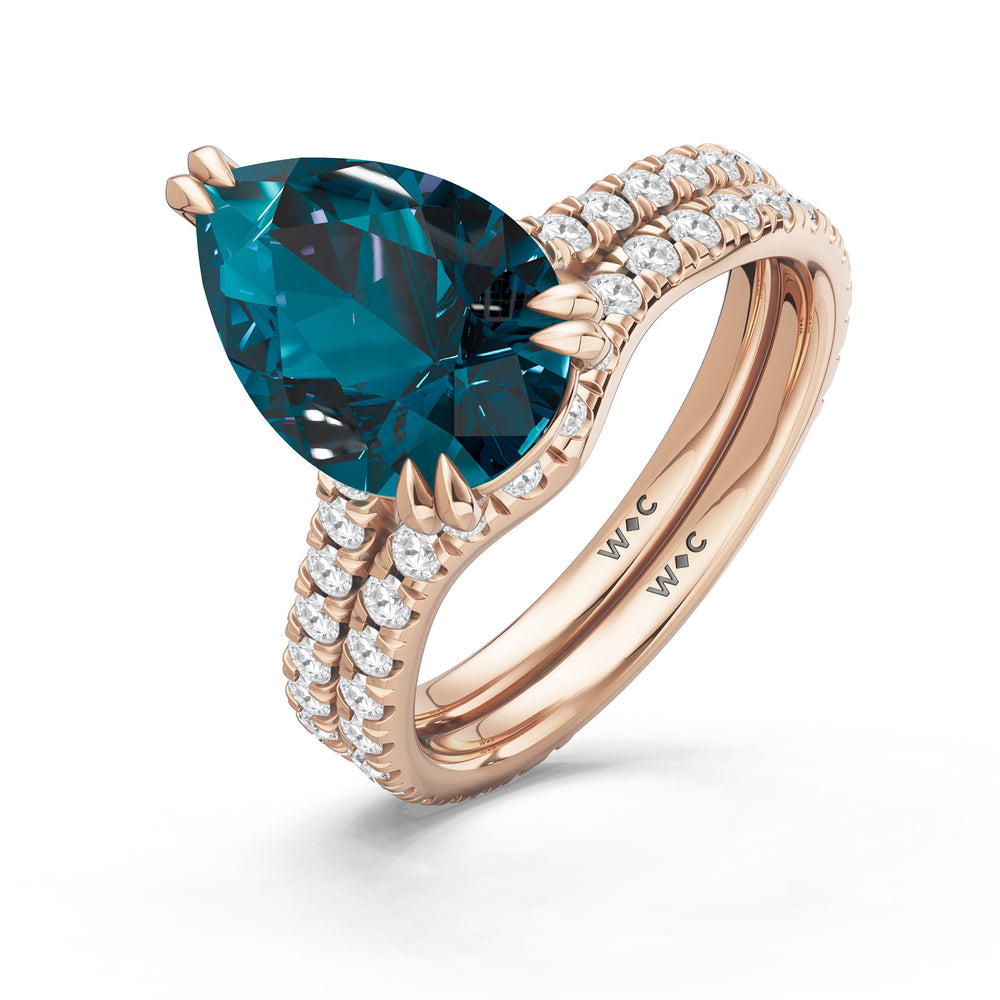 The Arden Diamond Wedding Band with Created London Blue Topaz Cut Diamond in 14KT Rose Gold view 3
