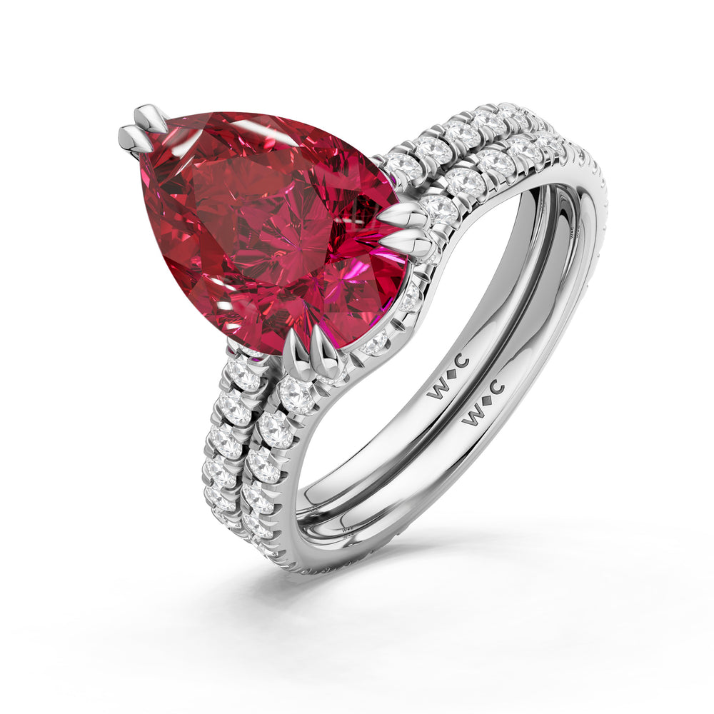 The Arden Diamond Wedding Band with Created Ruby Cut Diamond in 14KT Platinum view 3
