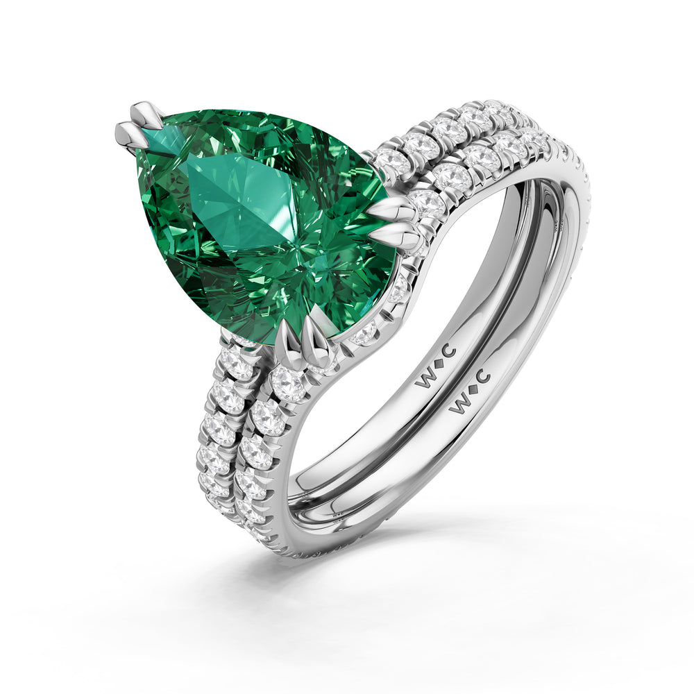 The Arden Diamond Wedding Band with Created Emerald Cut Diamond in 14KT Platinum view 3
