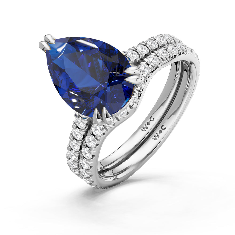 The Arden Diamond Wedding Band with Created Blue Sapphire Cut Diamond in 14KT Platinum view 3
